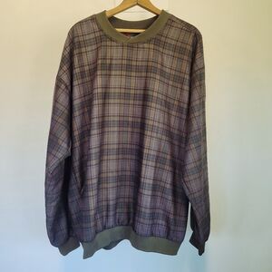 Highlander Mens Golf Brown Plaid Long Sleeve Pullover Windbreaker Jacket Sz XL